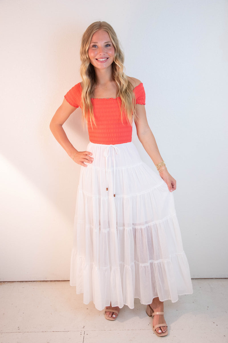 Stephanie Drawstring Waist Skirt, Off White