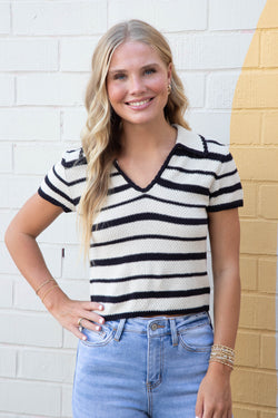 Brayden Collared Striped Sweater, Black Multi | Steve Madden