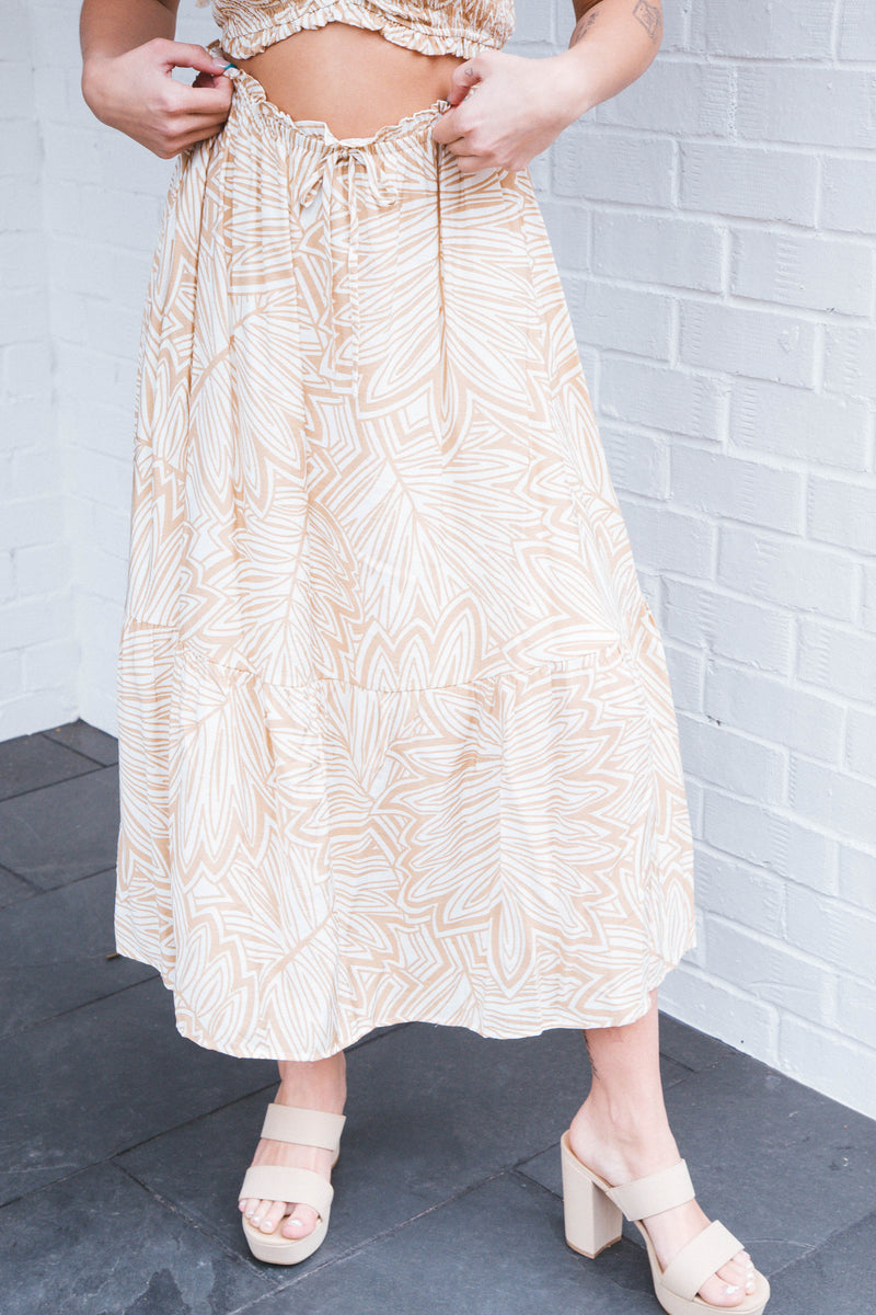 Bri Printed Midi Skirt, Khaki
