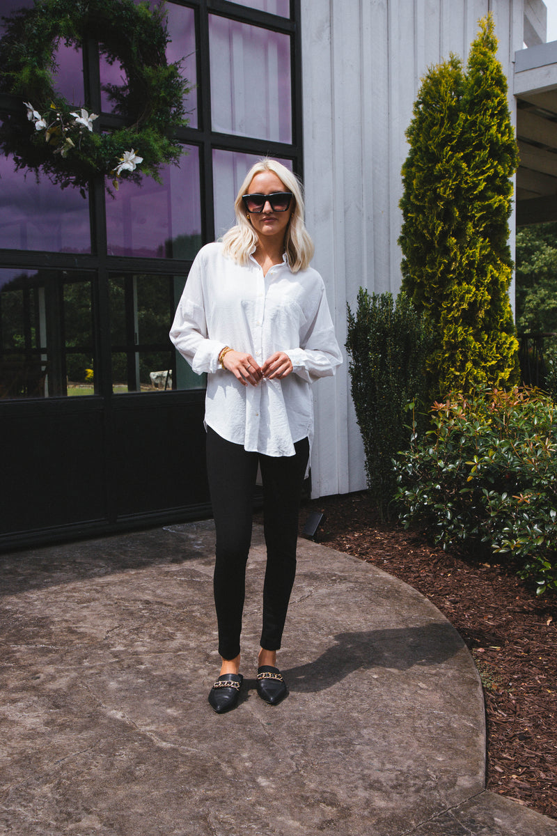 Stay Chic Button Down Shirt, White