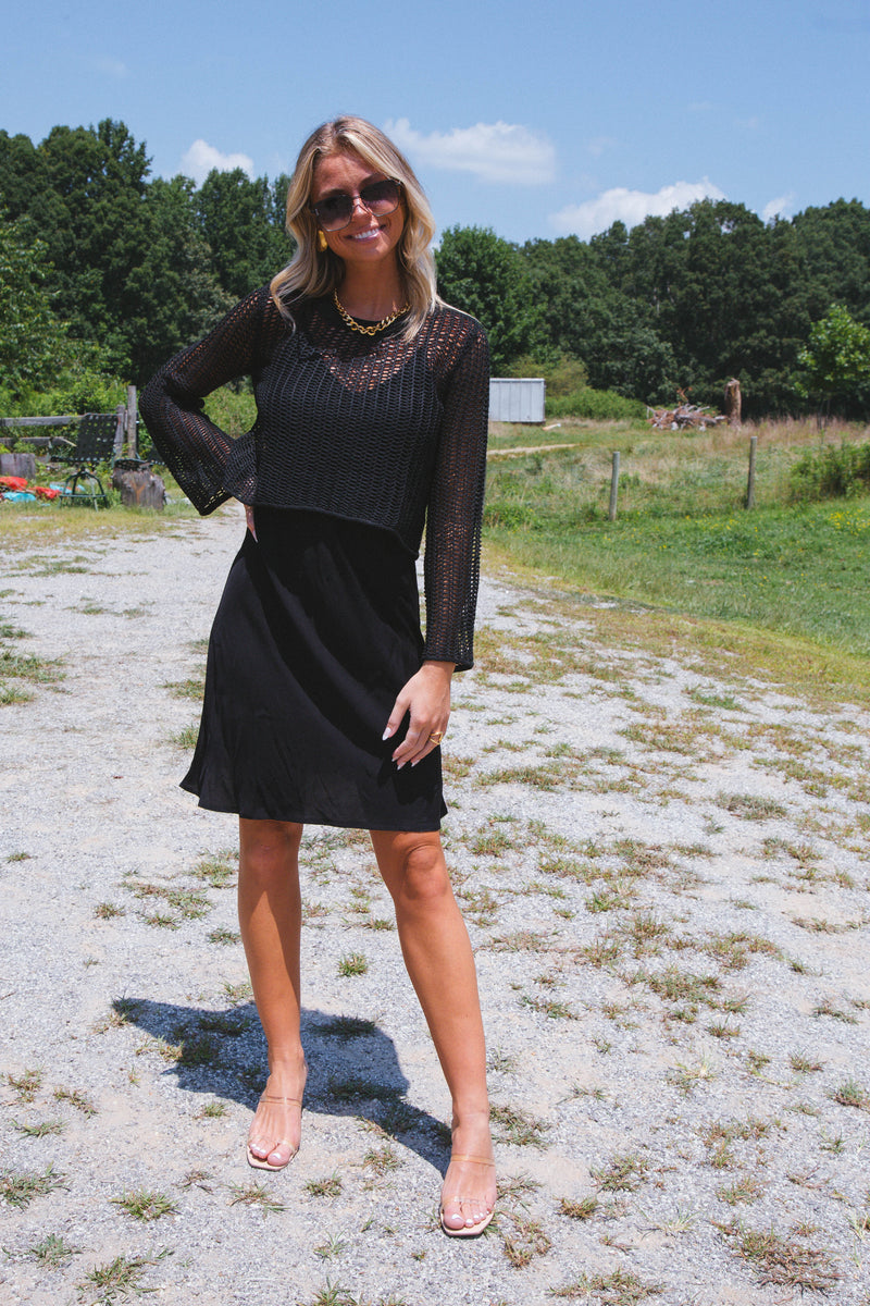 Kamryn Knee Length Slip Dress, Black