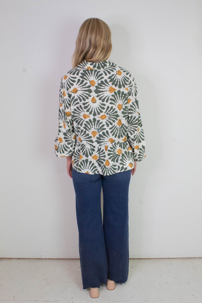 Katherine Printed Button Down Top, Olive