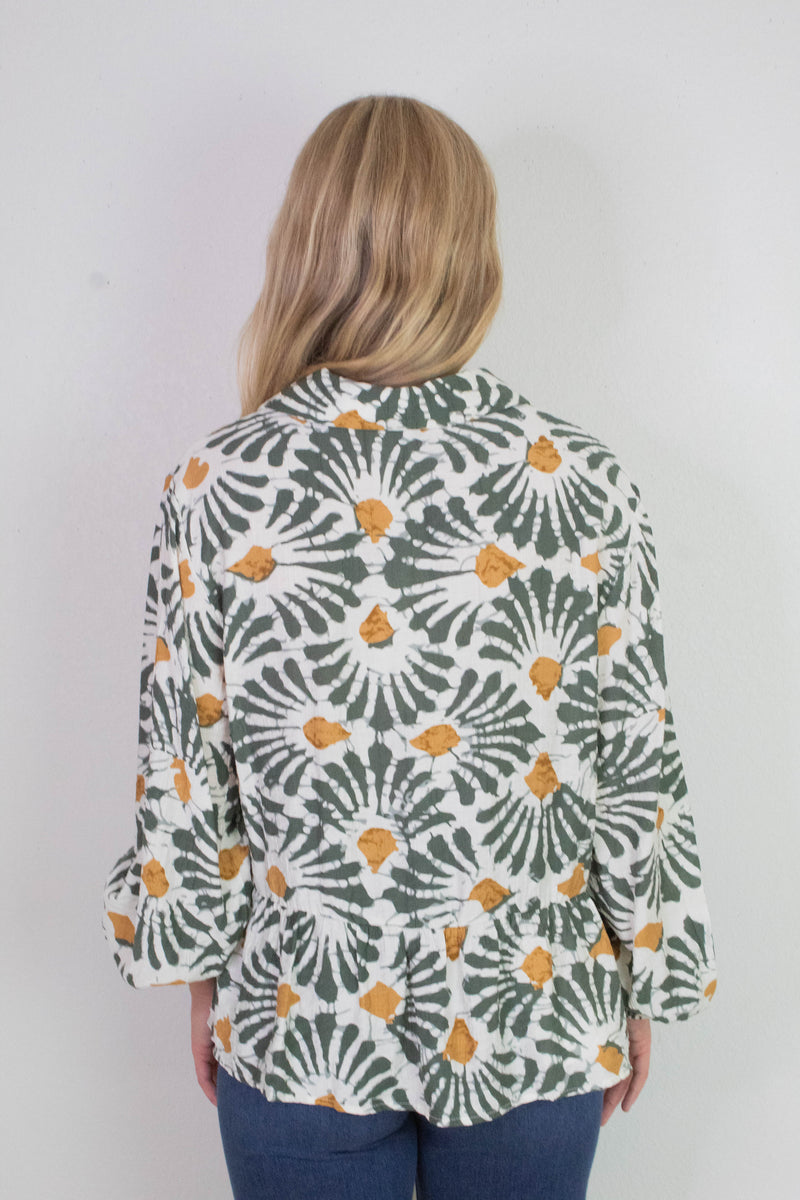 Katherine Printed Button Down Top, Olive