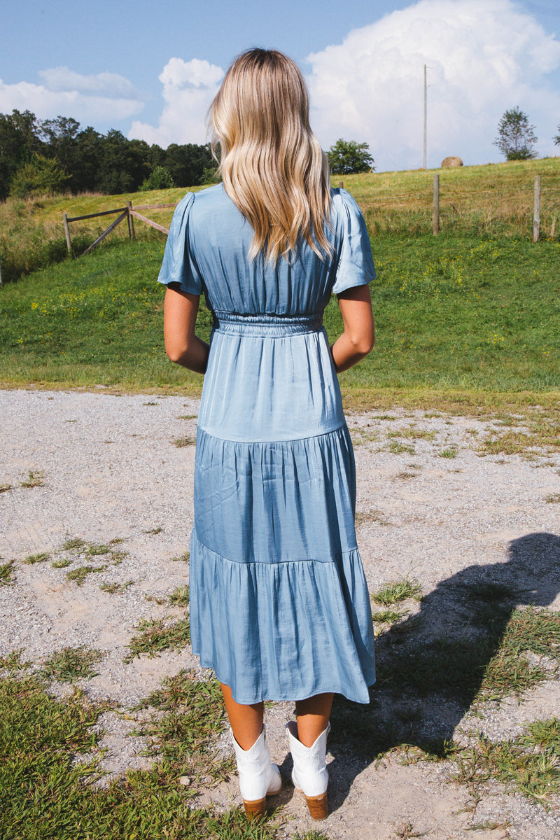 High Tide Tiered Midi Dress, Light Teal