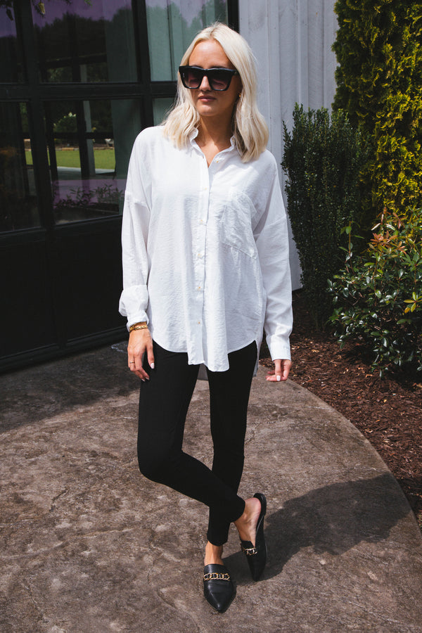 Stay Chic Button Down Shirt, White