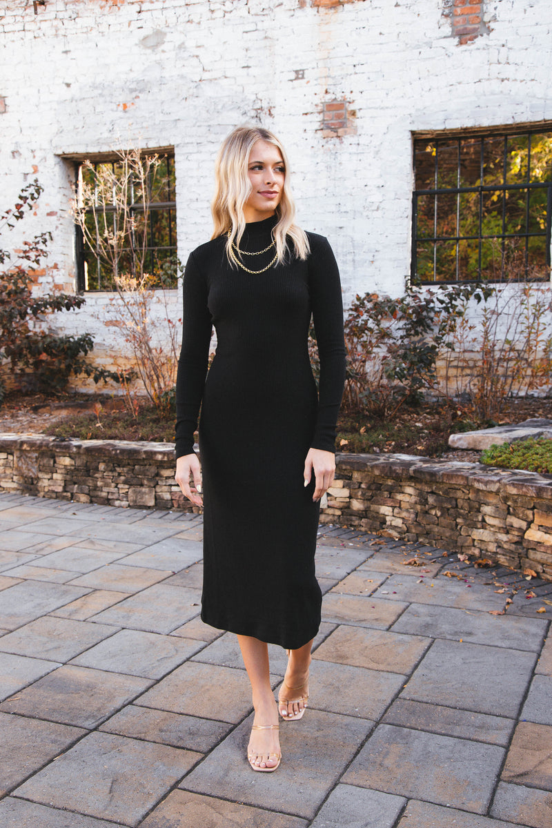 Emery Knit Midi Dress, Black