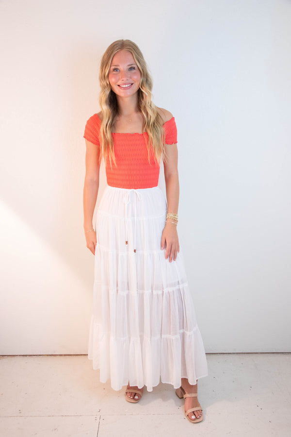 Stephanie Drawstring Waist Skirt, Off White