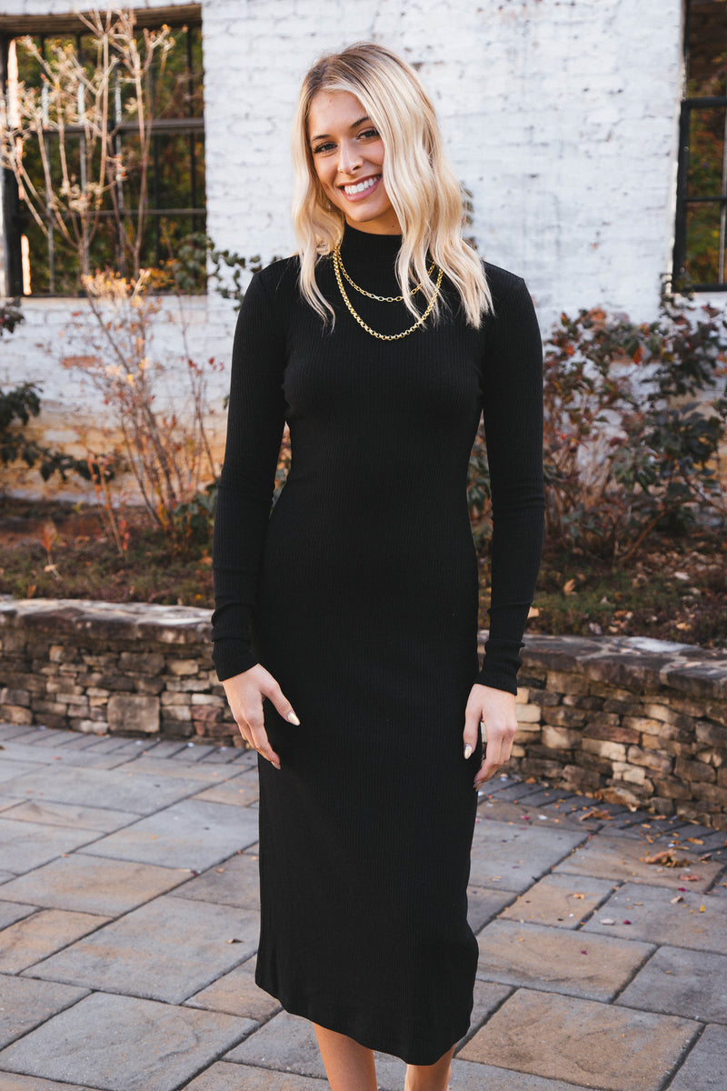 Emery Knit Midi Dress, Black