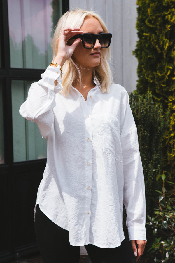 Stay Chic Button Down Shirt, White