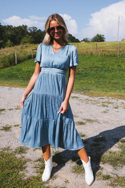 High Tide Tiered Midi Dress, Light Teal