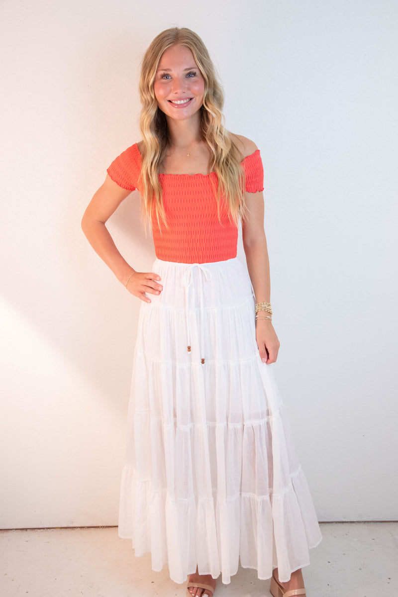Stephanie Drawstring Waist Skirt, Off White