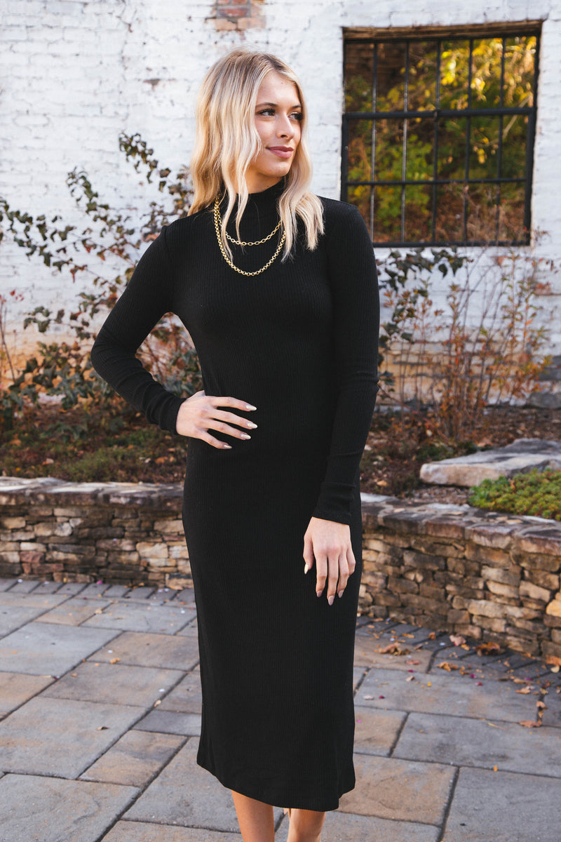 Emery Knit Midi Dress, Black