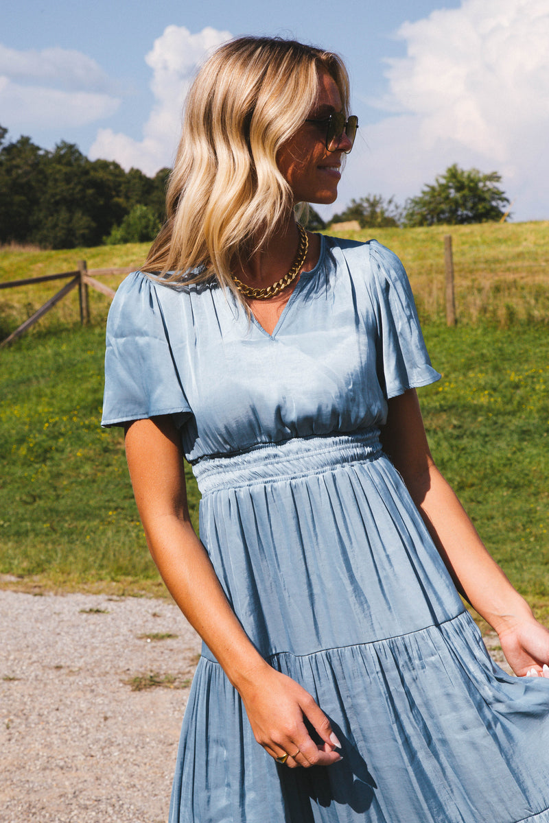High Tide Tiered Midi Dress, Light Teal