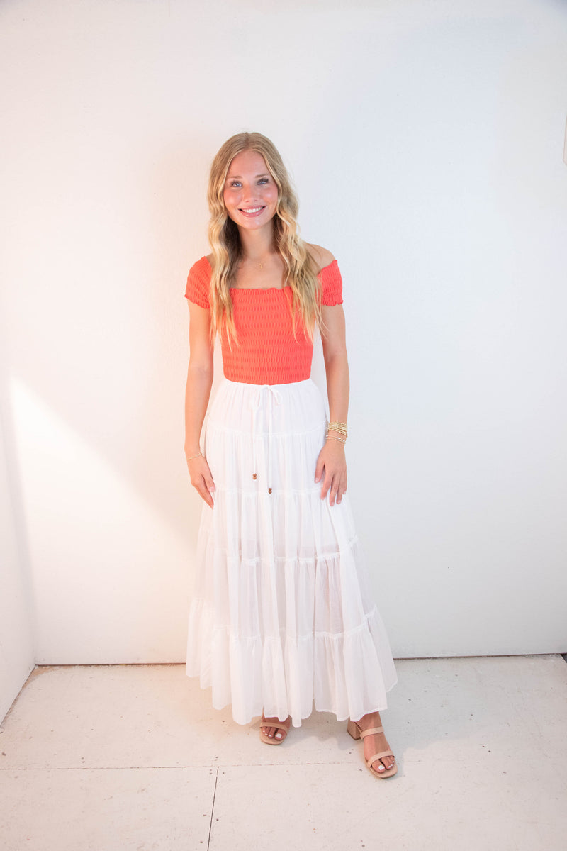 Stephanie Drawstring Waist Skirt, Off White