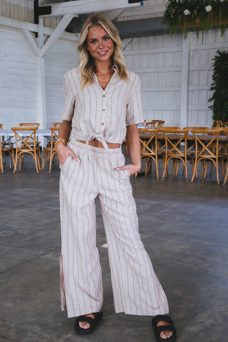 Selina Side Slit Wide Leg Pant, Artisan Stripe | Sanctuary