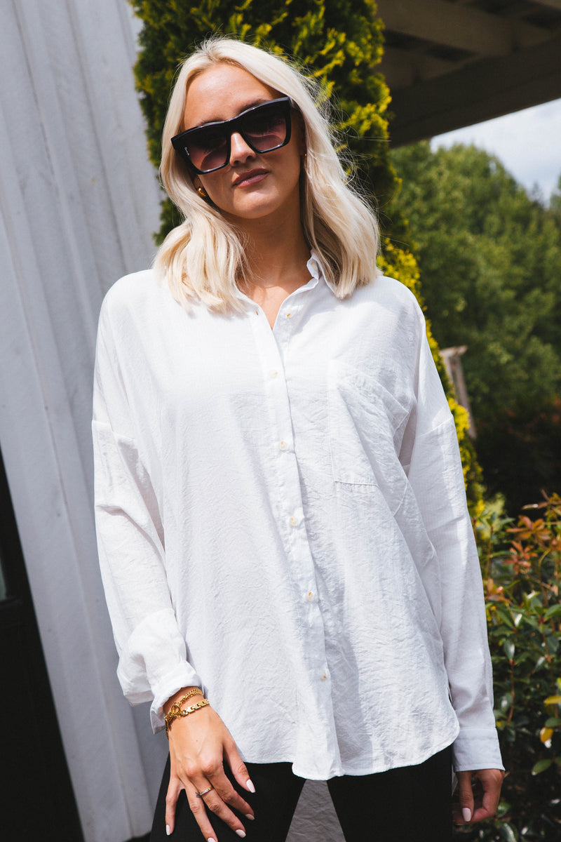 Stay Chic Button Down Shirt, White