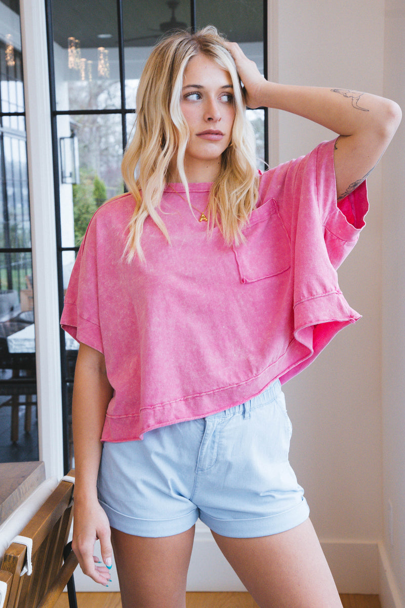 Arya Oversized Crop Knit Top, Pink