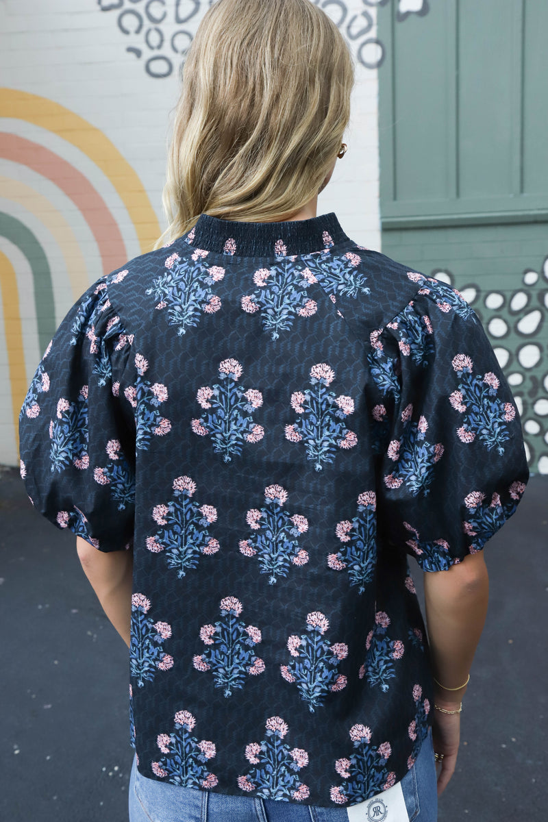 Madison Block Floral Print Top, Black