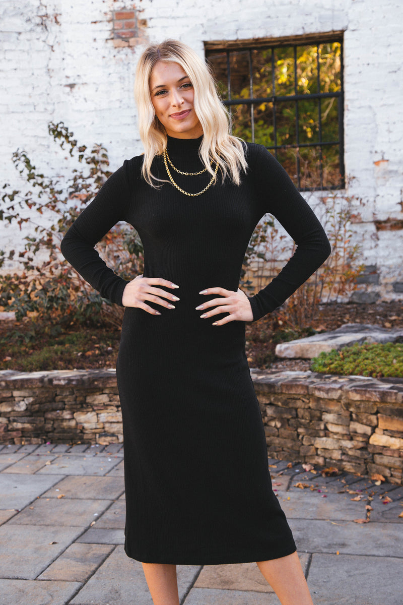Emery Knit Midi Dress, Black