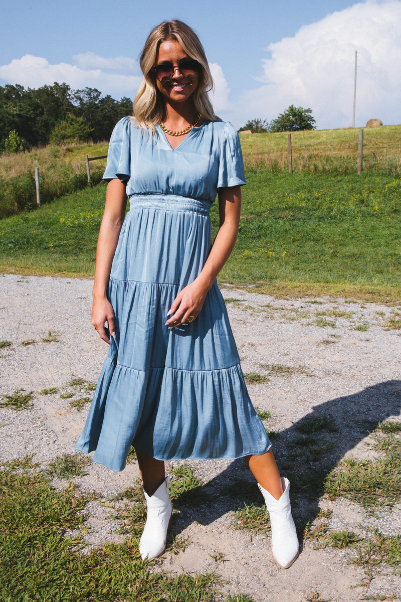 High Tide Tiered Midi Dress, Light Teal