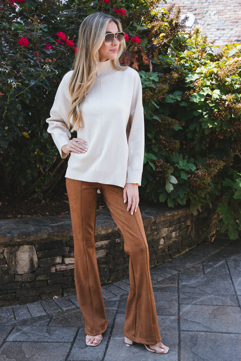Cora Mock Neck Knit Sweater, Cream