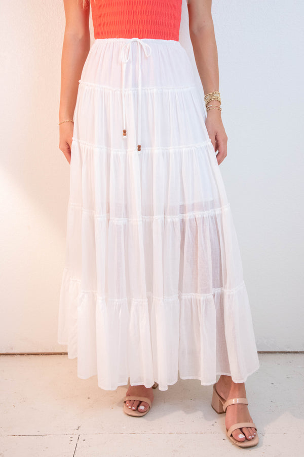 Stephanie Drawstring Waist Skirt, Off White