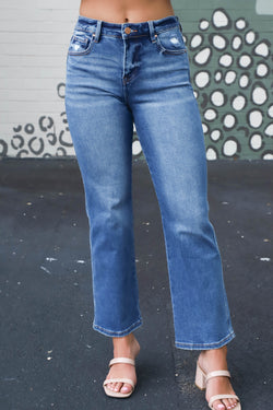 Averie High Rise Ankle Straight Jeans, Dark
