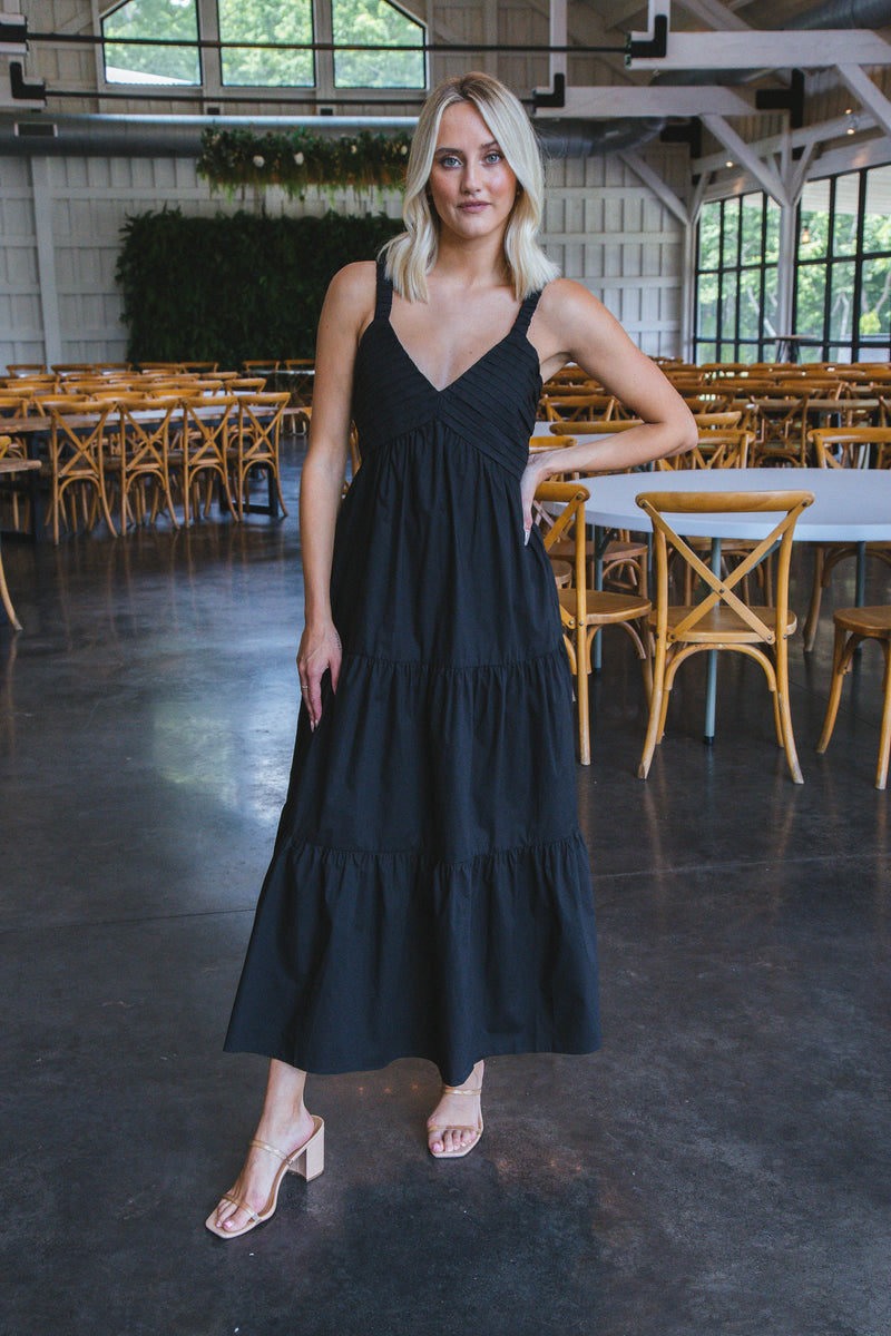 Eliora Pleated Neckline Dress, Black | Steve Madden