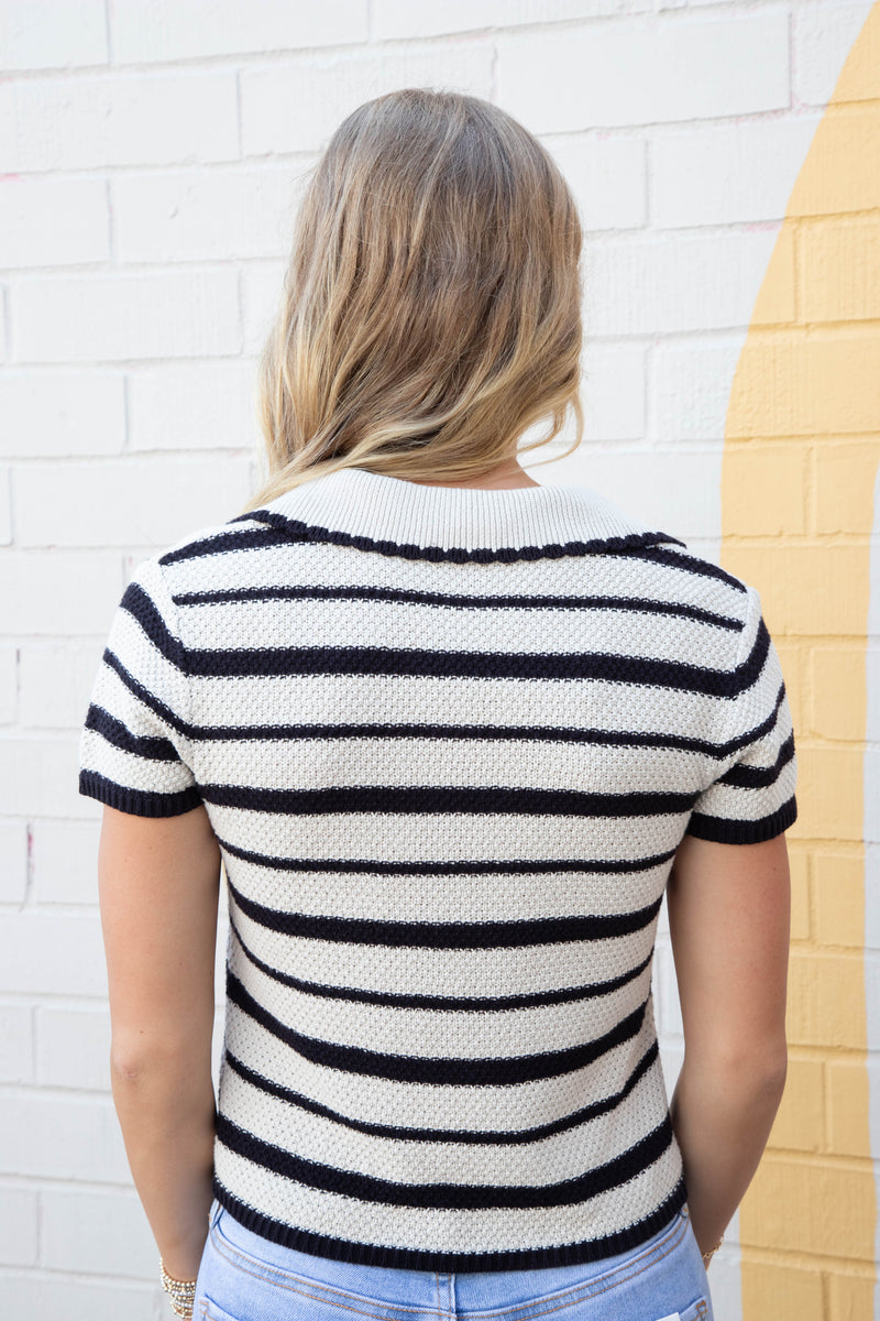 Brayden Collared Striped Sweater, Black Multi | Steve Madden