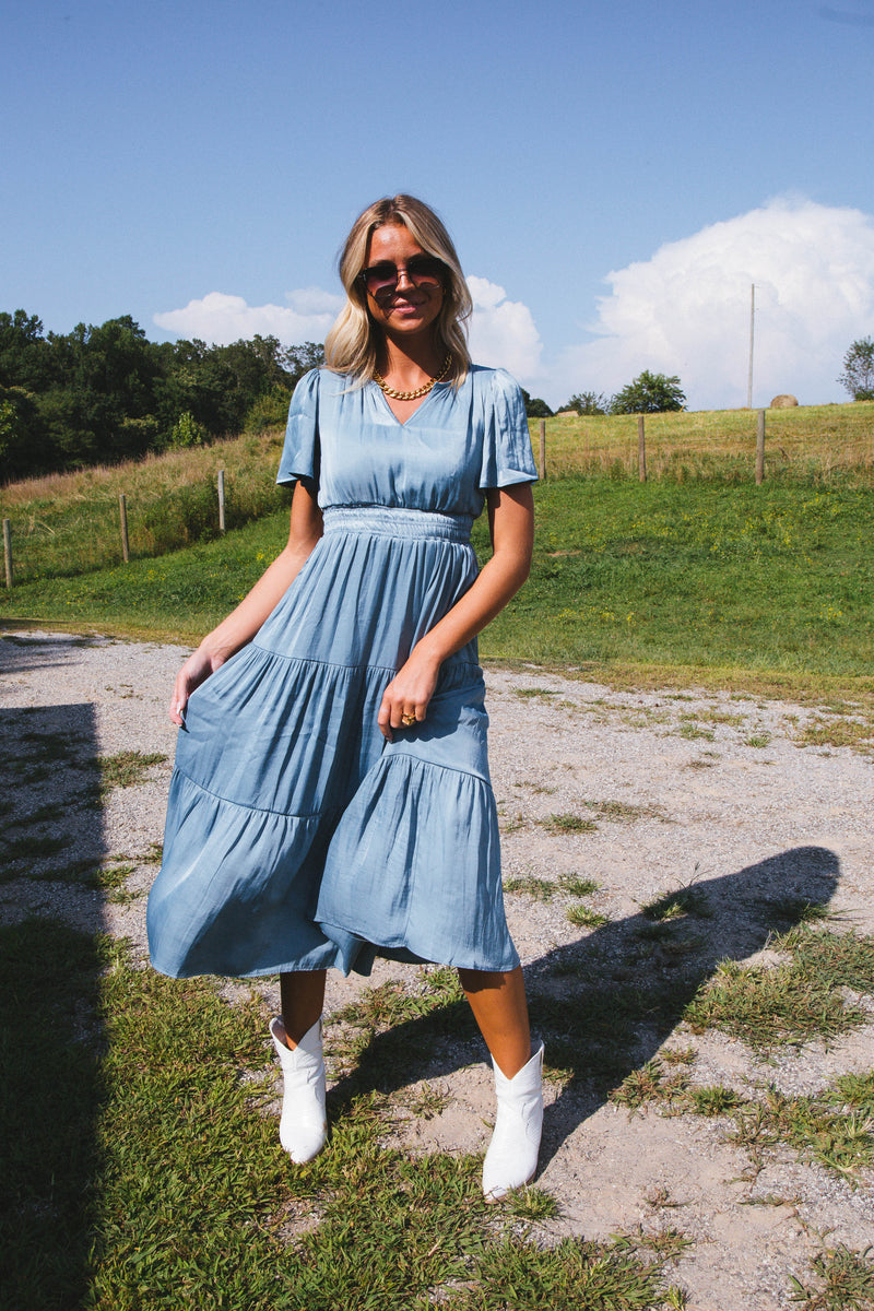 High Tide Tiered Midi Dress, Light Teal