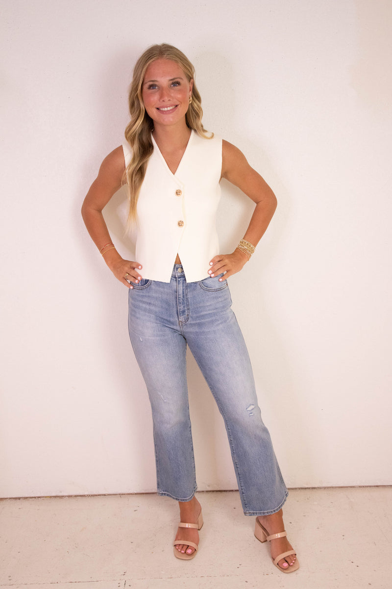 Saylor Gold Button Sweater Vest, Cream