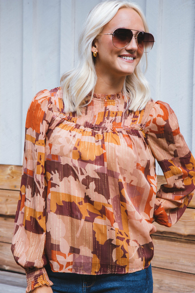 Urban Nights Abstract Blouse, Brown Multi