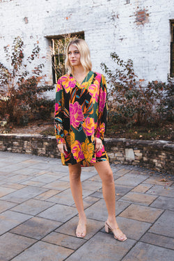 Ellis Floral Shift Dress, Hunter Green