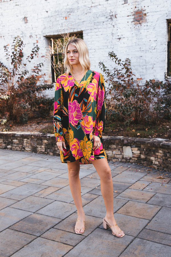 Ellis Floral Shift Dress, Hunter Green