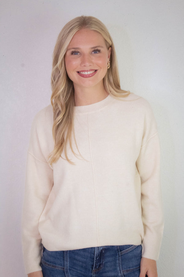 Noa Front Seam Detail Sweater, Ivory