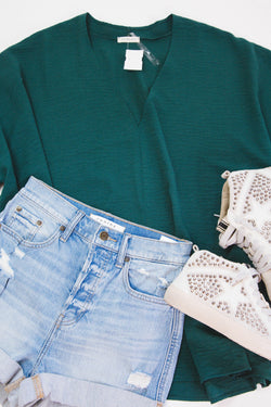 Kylah V-Neck Top, Hunter Green | Plus Size