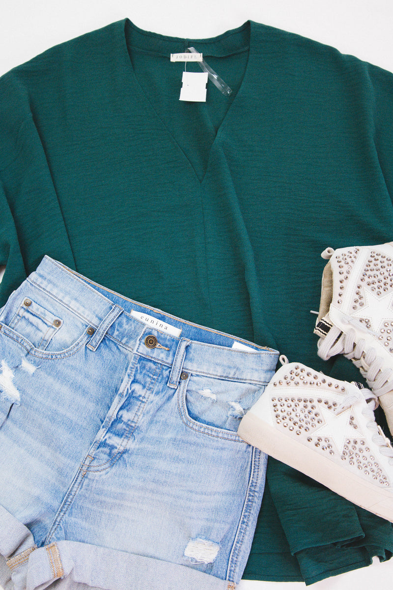 Kylah V-Neck Top, Hunter Green | Plus Size