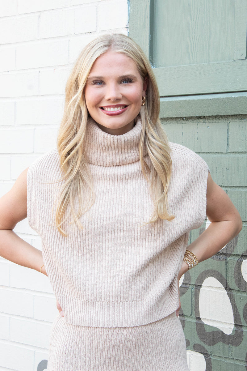 Crosby Ribbed Turtleneck Vest, Cream | Sadie & Sage