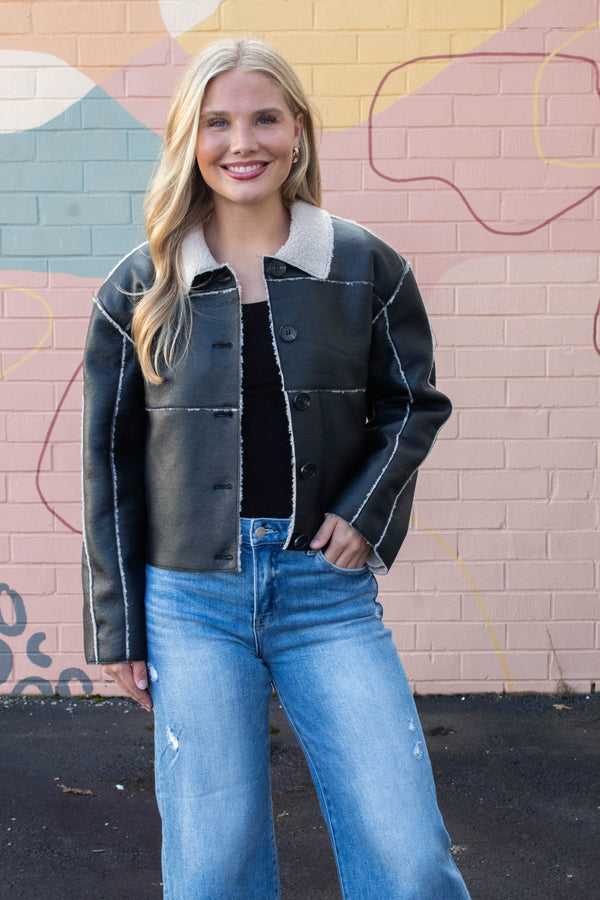 Tilia Faux Leather Coat, Black | Steve Madden