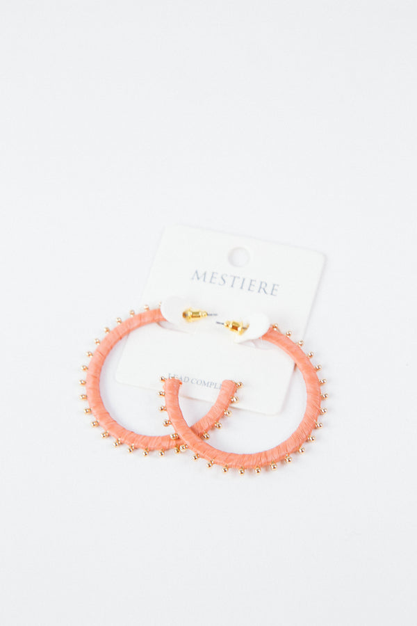 Arielle Raffia Flat Hoop Earrings, Peach