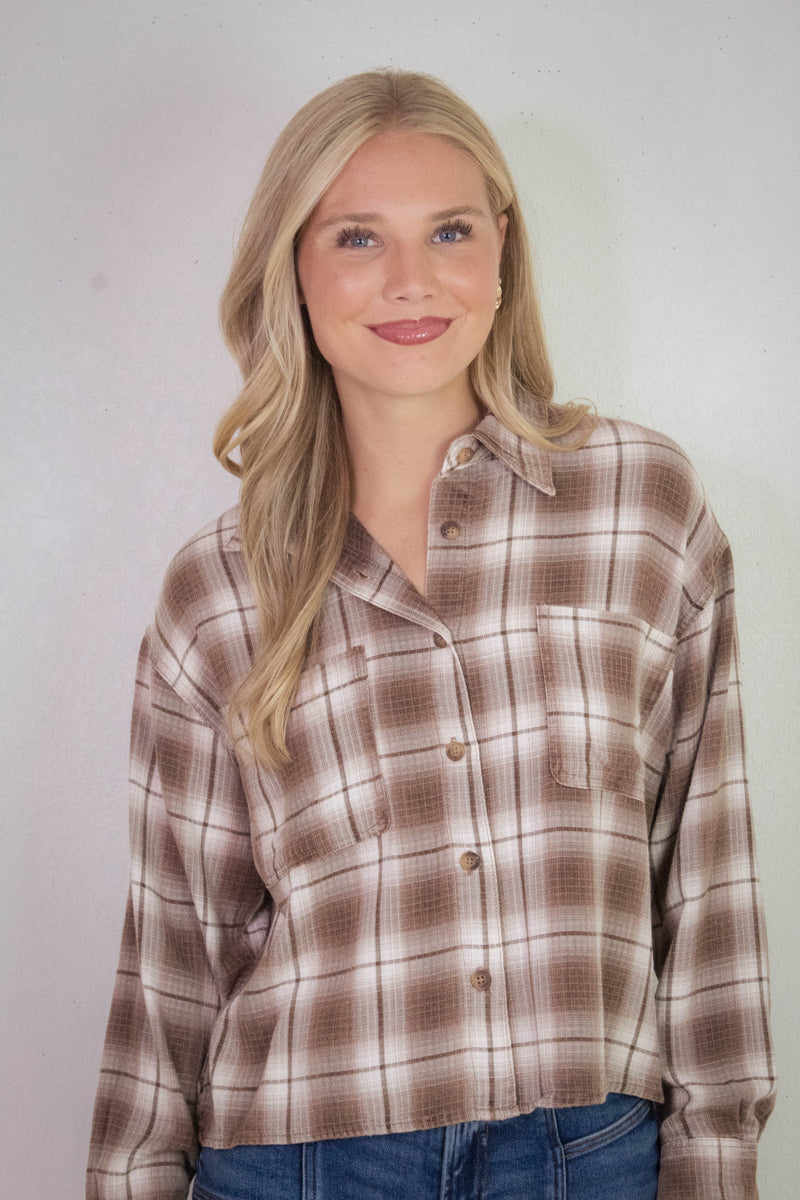 Layla Plaid Boxy Shirt, Brown Multi