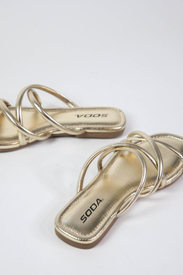 Terron Strappy Square Toe Sandal, Light Gold Lizard