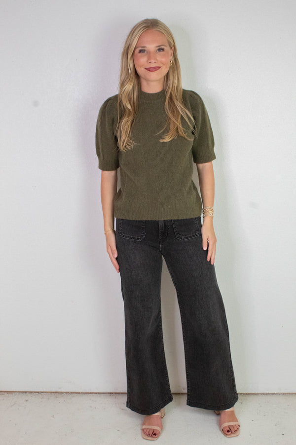 Melanie High Round Neck Sweater, Olive