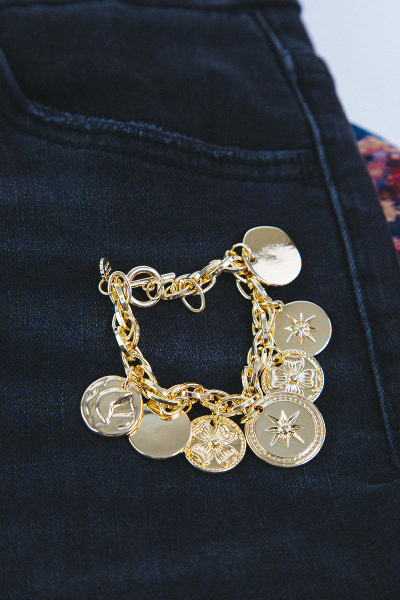 Delainne Coin Toggle Bracelet, Gold