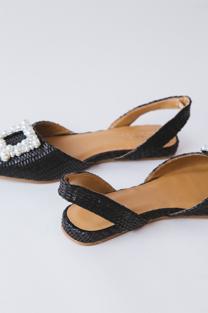 Meryl Slingback Raffia Flat, Black