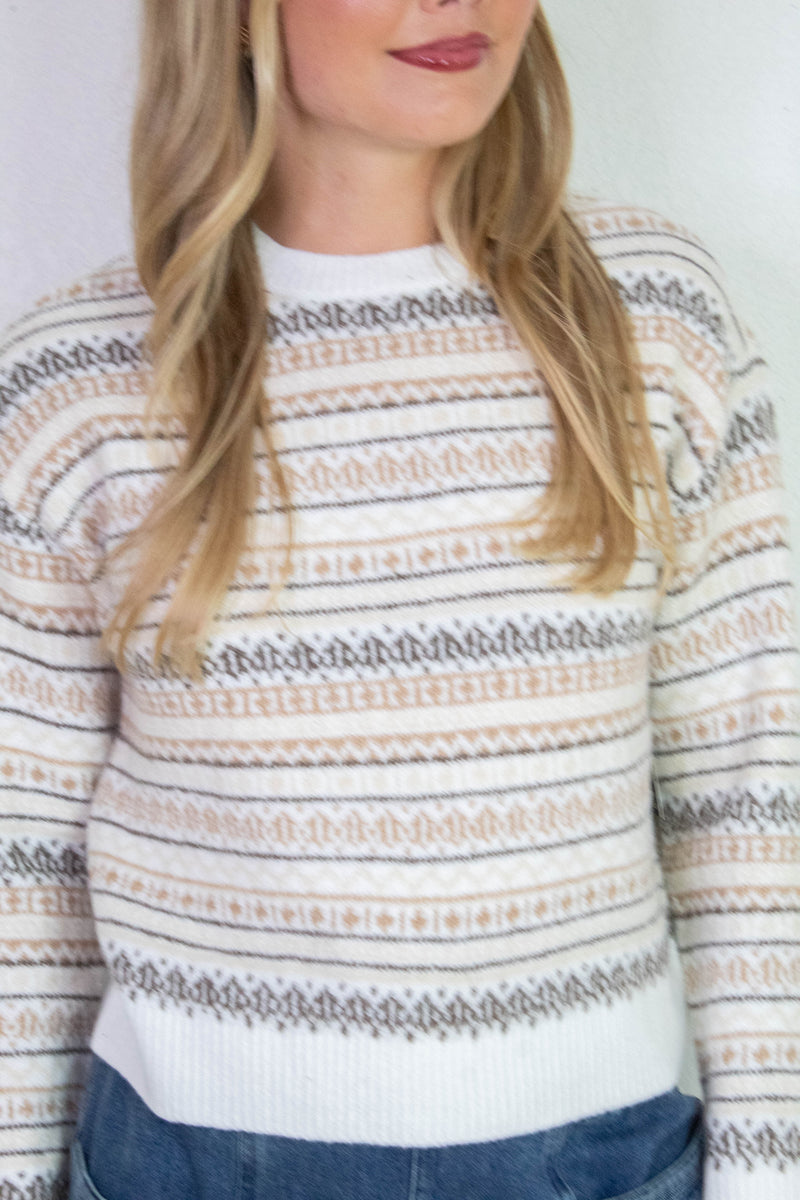 Hera Crew Neck Striped Sweater, Natural | RD Style