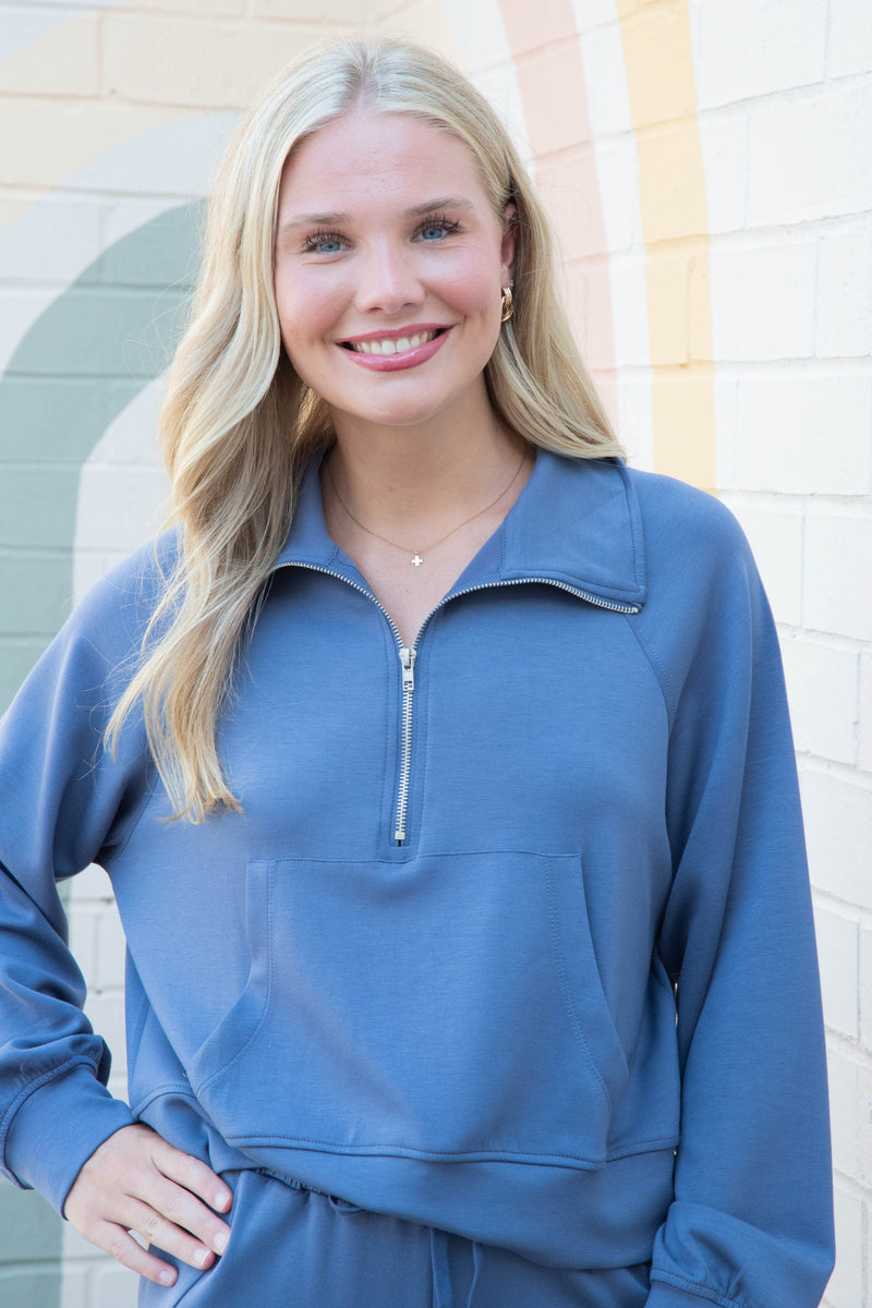 Jovie Half Zip Knit Sweatshirt, Dusty Navy