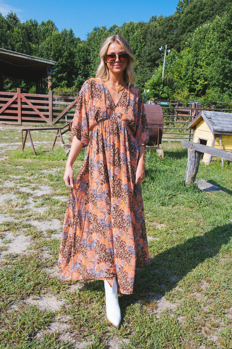 Autumn Breeze Maxi Dress, Brown