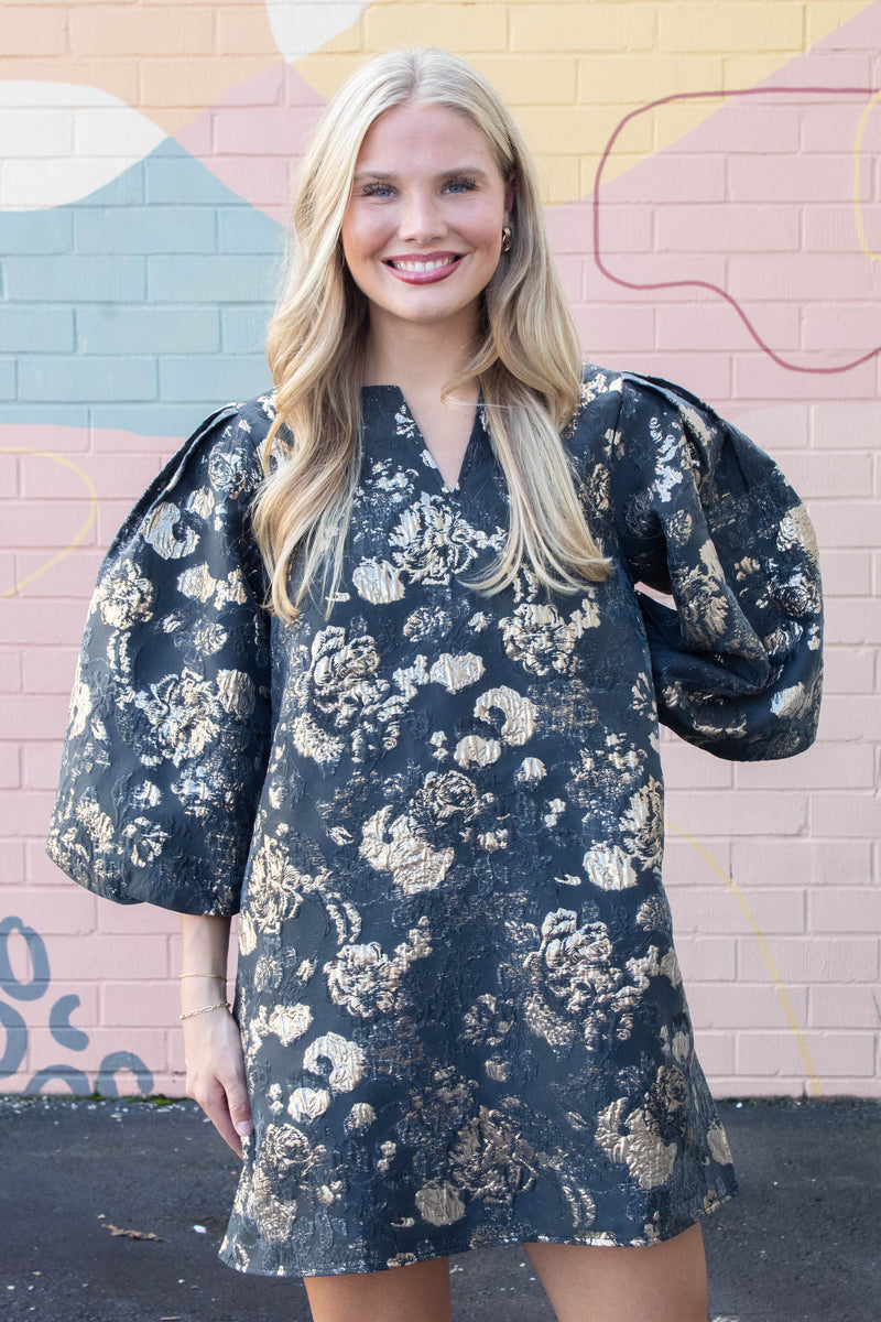 Gemma Floral Jacquard Shift Dress, Black