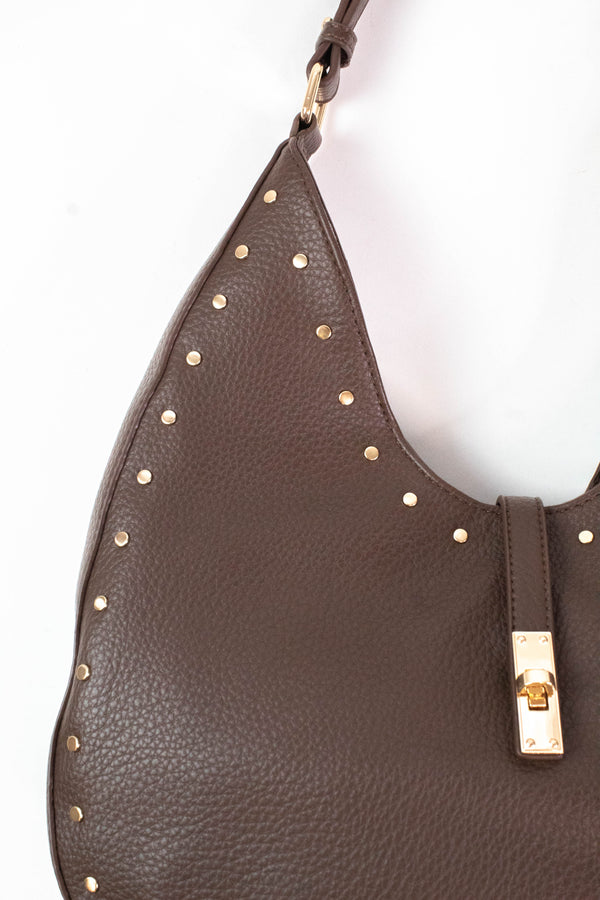 Olivia Stud Detailed Hobo Bag, Chocolate | Moda Luxe